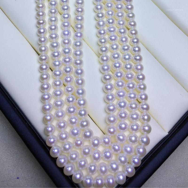 

Freshwater Pearl Necklace Round Shape With Size 5-5.5mm Perfect Luster For Making Accessories Diy Jewelry Loose Strands Chains
