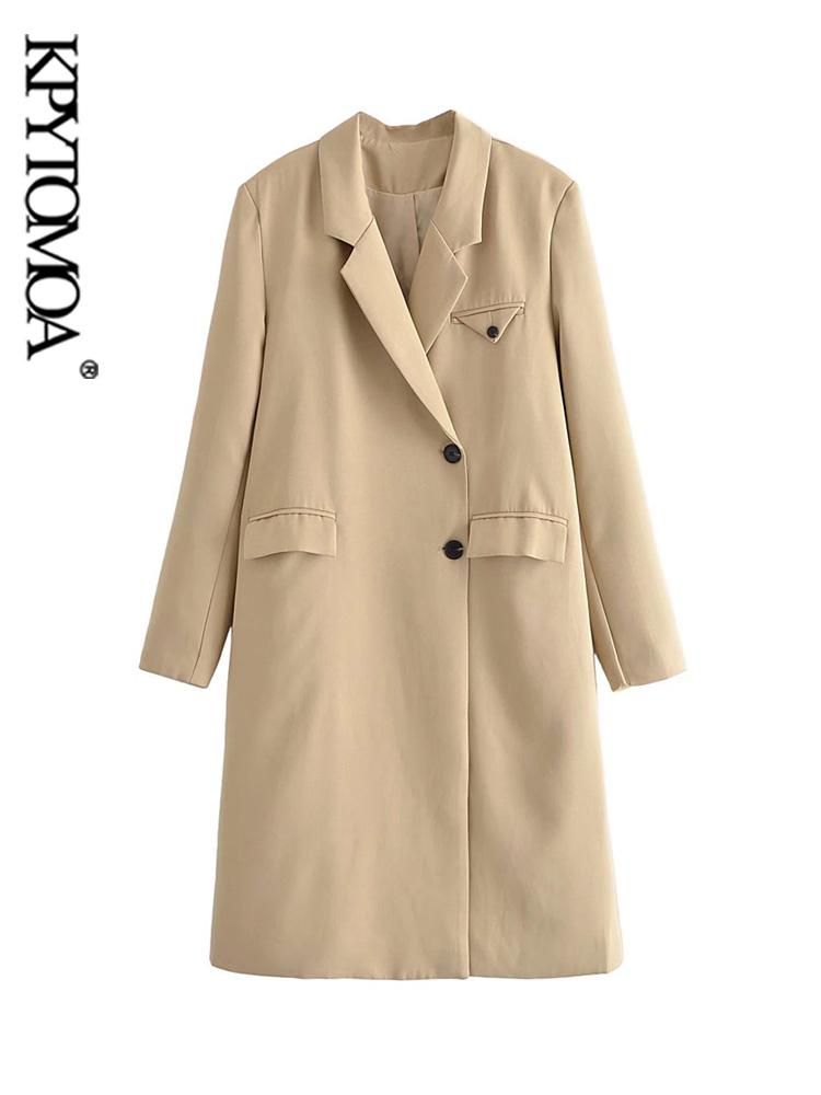 

women's trench coats kpytomoa women fashion single breasted loose coat vintage long sleeve flap pockets female outerwear chic overcoat, Tan;black