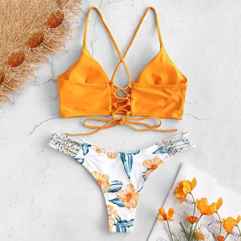 

Sexy Beach Bikini Sets WWomen's Set Cut Flower Two Piece Swimsuit Pushups Swimwear Beachwear Biquinis 2021 Women's, Orange