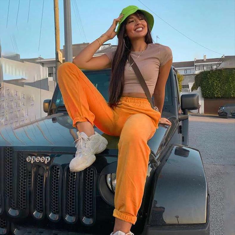 

casual orange joggers trousers women capri fashion high elastic waist sports sweatpants autumn spring streetwear female pants, Black;white