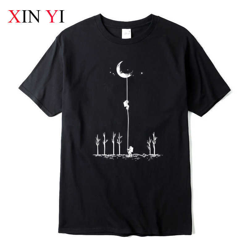 

XINYI Men's T-shirt Top Quality 100% cotton cool Funny astronaut print casual loose men t shirt o-neck t-shirt men tee shirts X0621, White
