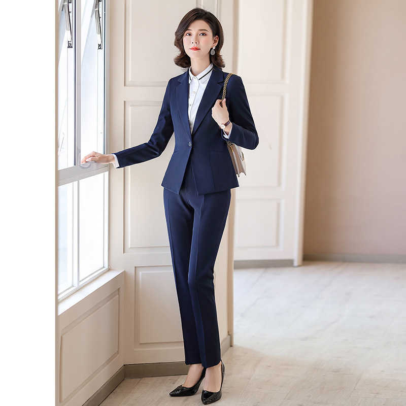 

women's spring and summer professional work clothes Plus size blazer S-4XL Slim trousers suit two-piece 210527, Blue jacket skirt