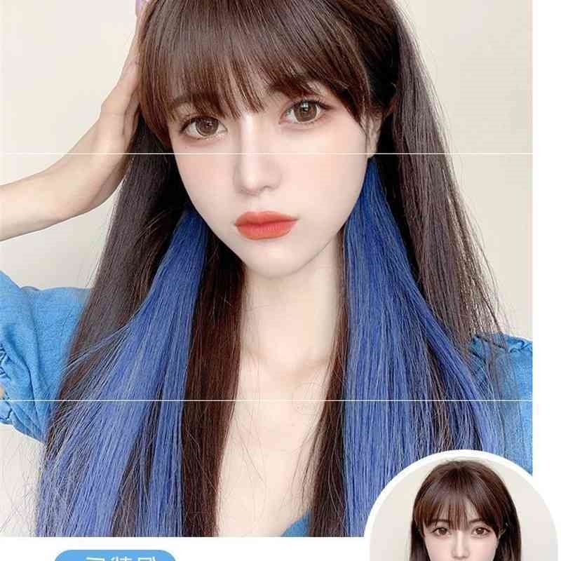

long Hanging ear women's small color highlights dyed straight to hair bar wig piece, Ombre color