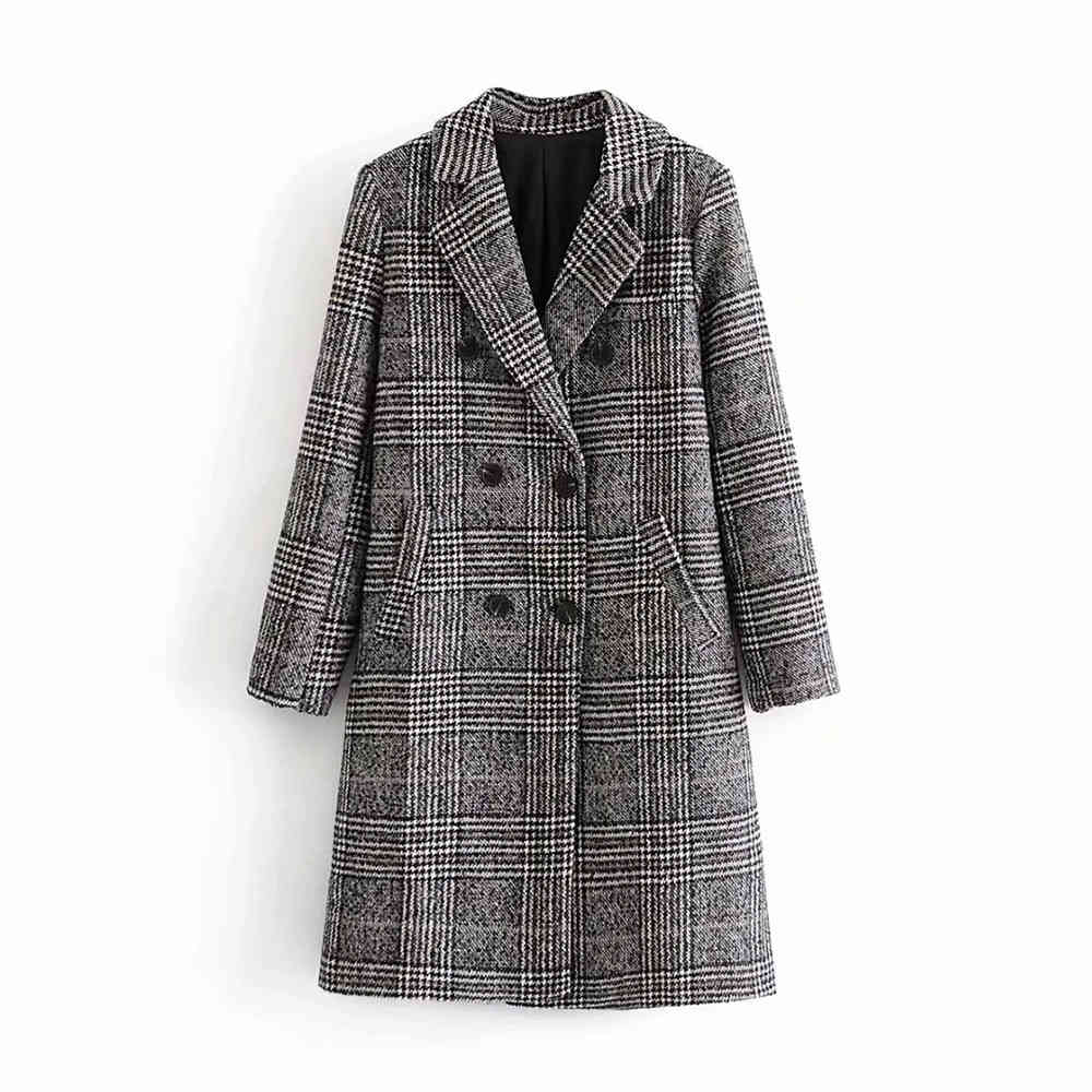 

women's wool & blends xikom female houndstooth turndown double collar breasted sleeve long fine coat english style outerwear 4nmg, Black