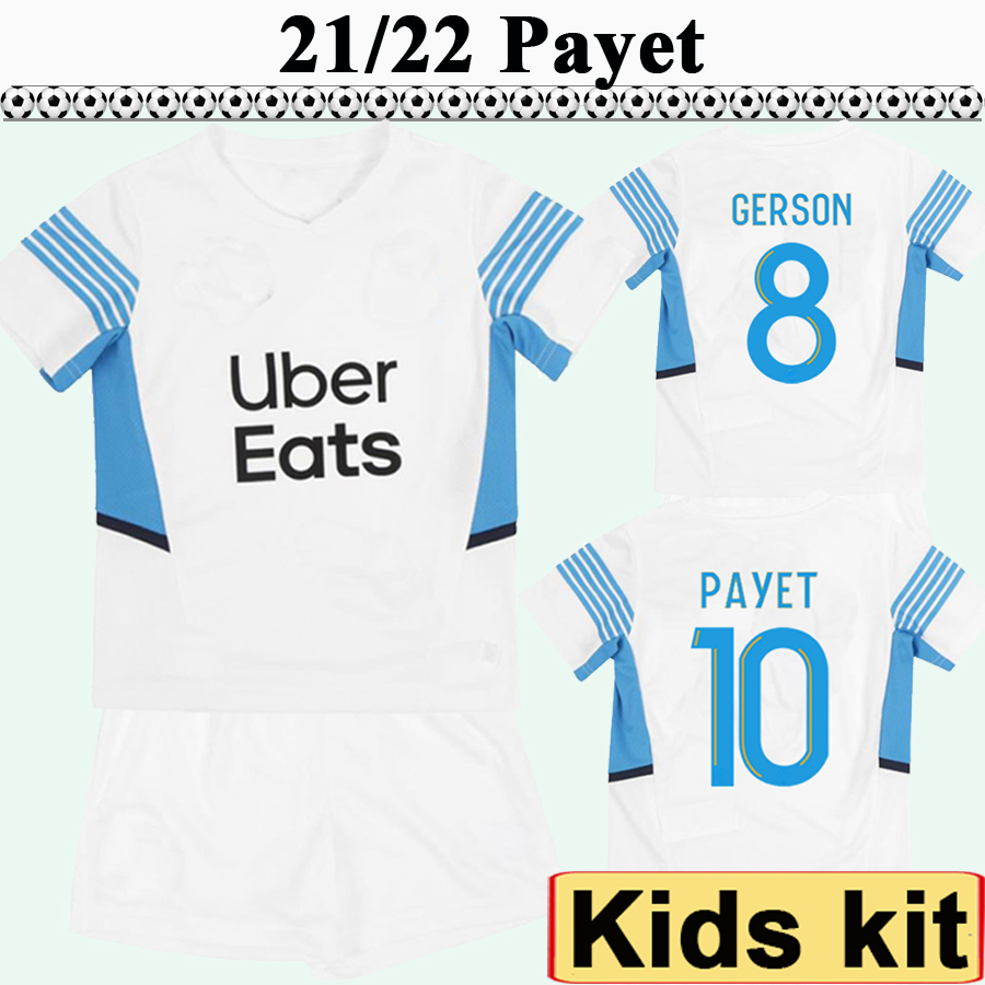 

21 22 MILIK PAYET Kids Kit Soccer Jerseys BENEDETTO SAKAI OM Home White Away 3rd Football Shirt KAMARA GERSON CUISANCE Child Uniforms, Tz3507 2122 home no socks