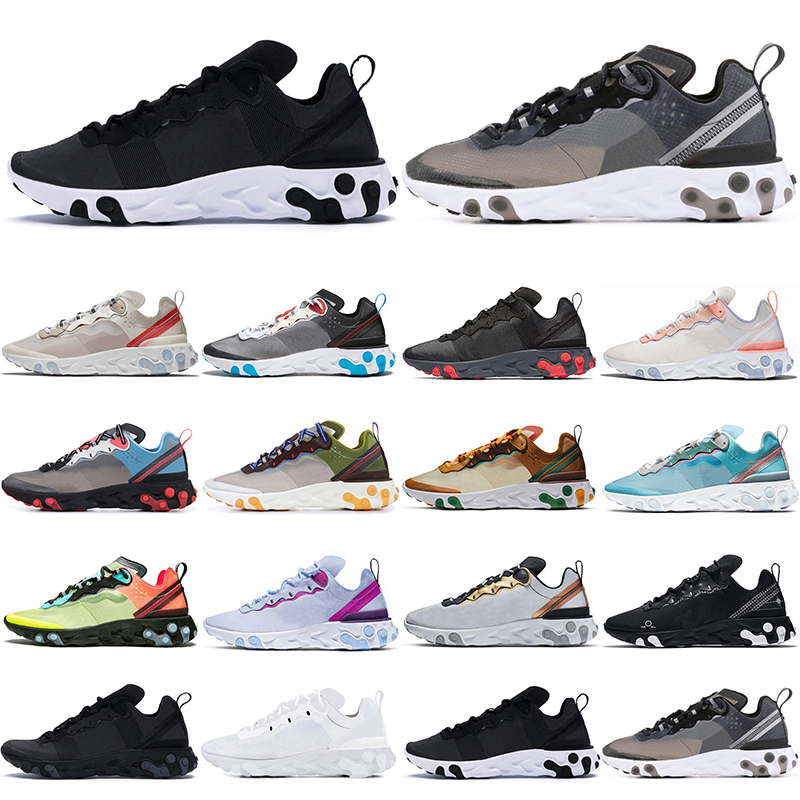 

new classic element 55 87 react running shoes Triple Black white Anthracite Sail Dark Grey Solar Red pale pink Moss Orange Peel Royal Tint Volt Racer purple cool, 55 pale pink