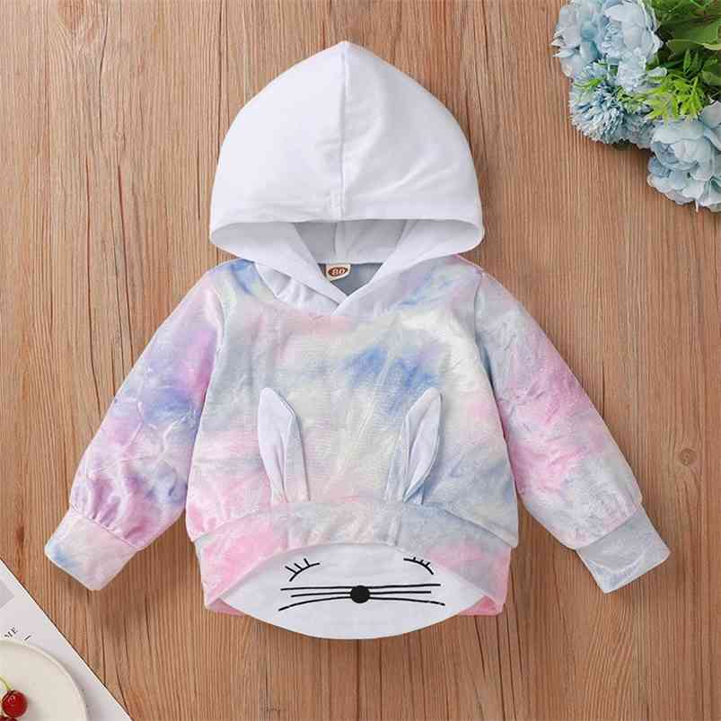 

Arrivals Winter Children Casual Cotton Long Sleeve Tie-dye Print Rabbit Baby Girls Or Boys Hoodies 0-2T 210629, Multi