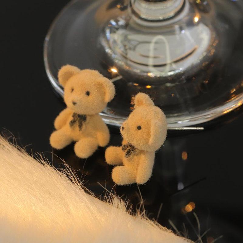 

Stud Fashion Sequins Flocking Gummy Earrings For Women Girl Cartoon Animal Bear Creative Drop Accessories Jewelry Gifts, Golden;silver