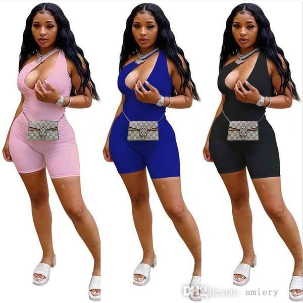 

Women Jumpsuits Summer Designer Fashion Women's Sexy Slant Shoulder Hollow Solid Color One-piece Pants Sleeveless Vest Shorts Rompers, Mix or give list