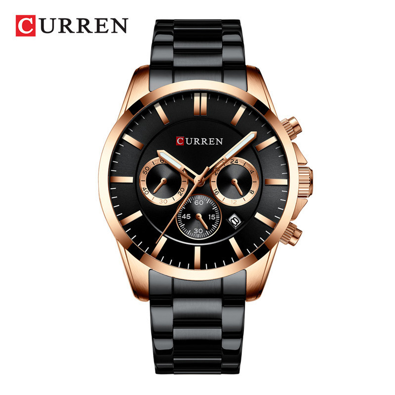 

CURREN Watches 8358 Sports Watch Mens Quartz Wristwatches Business Stainless Steel Military Clock Male Wristwatch Black Battery water proof auto date Chronograph, Brown