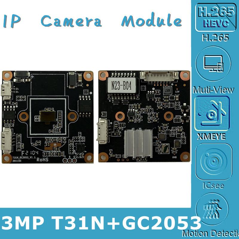 

Cameras 3MP T31N+GC2053 IP Camera Module Board H.265 2304*1296 20FPS MIC Audio Interface ONVIF Motion Detection 38*38mm With Radiator
