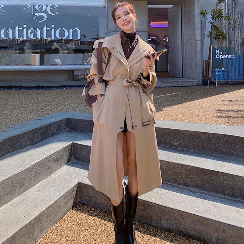 

Women' Trench Coats Windbreaker Khaki Spring Autumn Fashion Long Loose Ladies Windproof Cloak Casual High Quality Coat Female