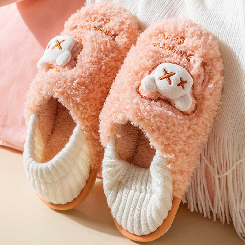 

Winter Women House Slippers Cute eyes Fur Coral Plush Cotton Shoes Female Fluffy Slider Cartoon Warm Indoor Bedroom Home Slipper H0827, Brown