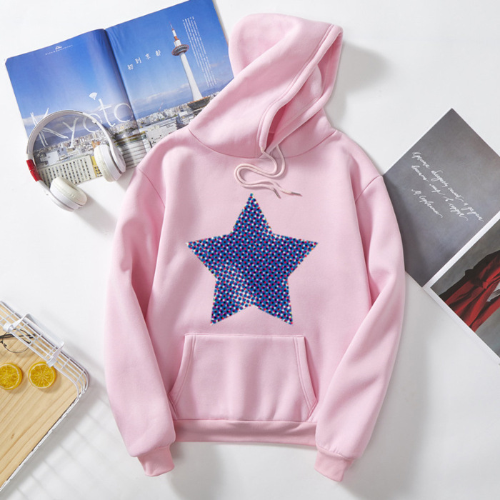 

The new cotton containing thin star printed hoodie female autumn and winter style hooded INS students Korean version of loose women' coat, Beige