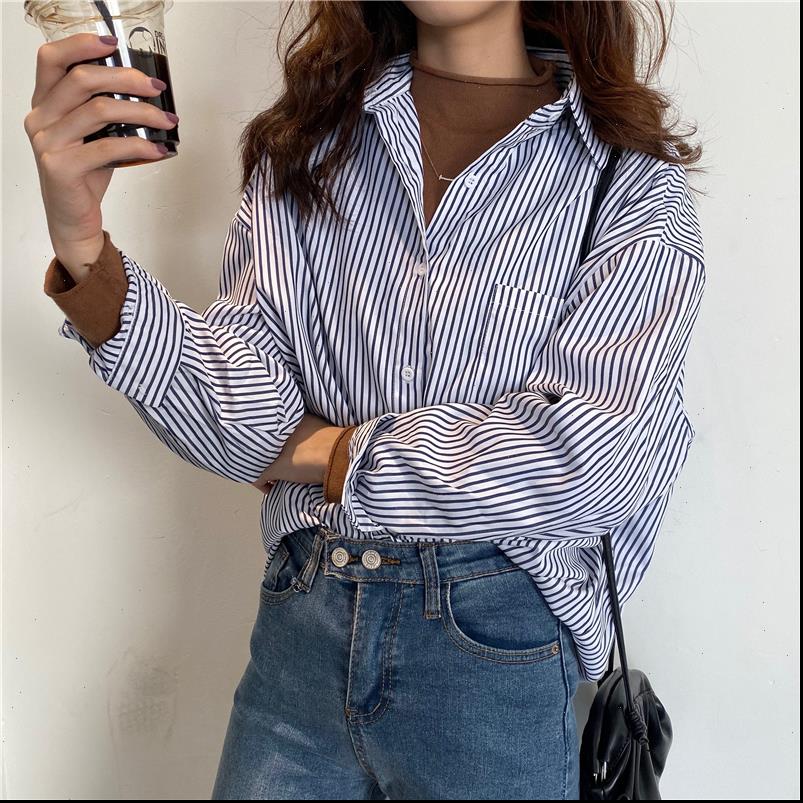 

women shirt striped long sleeve spring summer fashion vintage casual loose shirts female streetwear blouse oversize, White
