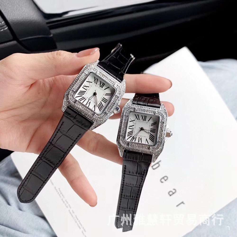 

Tiktok fashion Santos diamond square Rome quartz watch Wristband, Slivery;golden