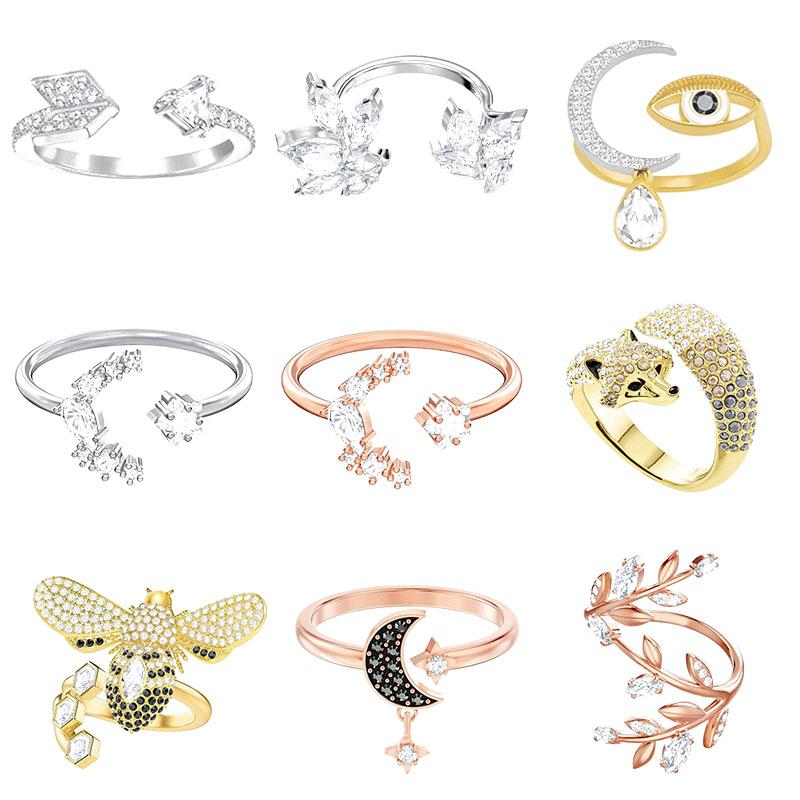 Anneaux de cluster Swa de haute qualité Swa Original Fashion Powder Powder arrow Moon Eye Leaf Bague Bijoux En gros.