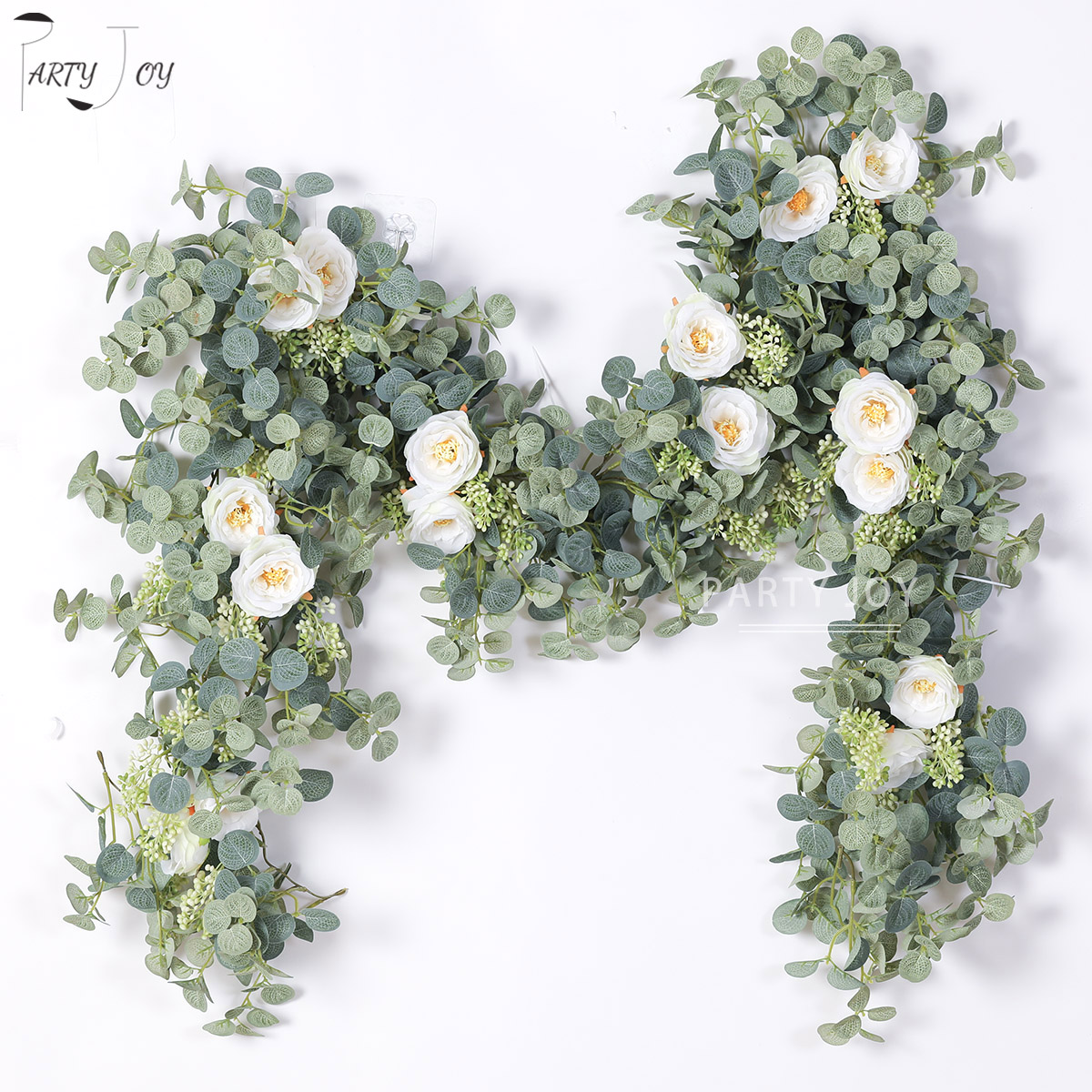 

PARTY JOY 2M Artificia Fowers Pants Fake Eucayptus Vine Garand Hanging for Wedding Home Office Party Garden Craft Art Decor, 1pc white camellia