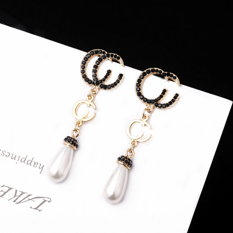 

Women Classic S925 Rhinestone Stud Vintage Long Style Earring Drops Shaped Pearl Earrings Simple Romantic Fashion Ear Drop, Golden;silver