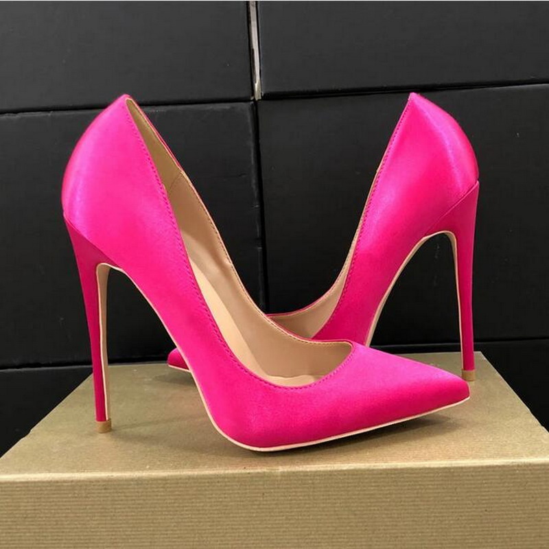 

Rose Pink Women Satin Shoe Fabric Pointed Toe High Heels Ladies Chic Stiletto Pumps Bridal Silk Wedding Shoes Party Banquet Fashion heel 12c, Eu 35 about 22.5 cm feet length
