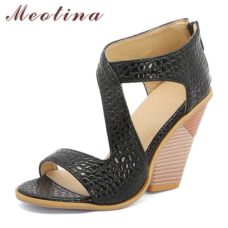 

Meotina Summer Sandals Women Shoes Zipper Strange Style Heels Shoes Fashion Super High Heel Sandals Lady Yellow Plus Size 34-46 210608, Black