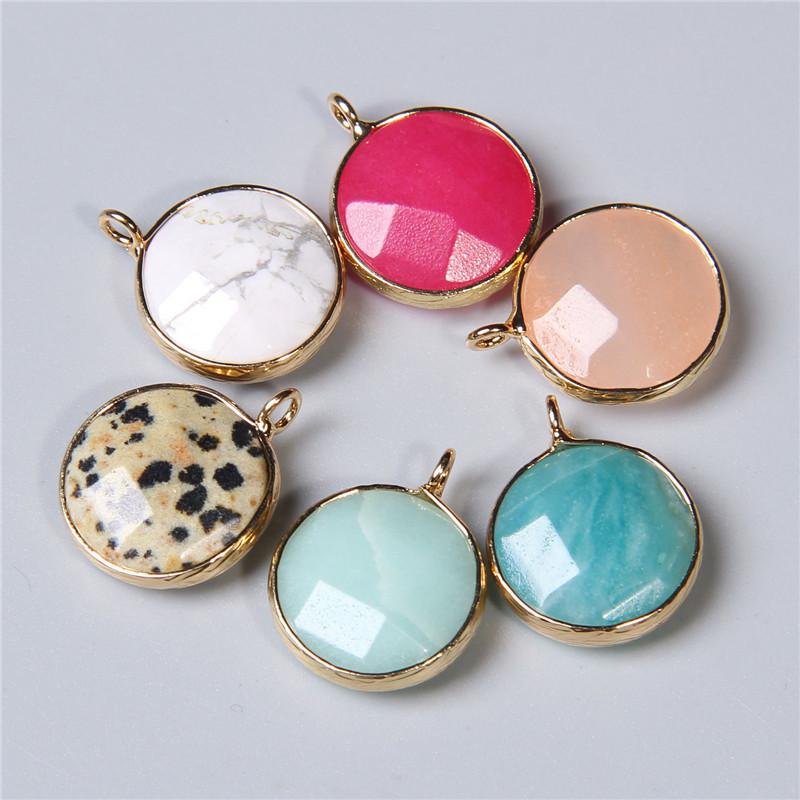 

Charms 2 Stuks 16X20Mm Ronde Facet Natuursteen Charm Hangers Voor Sieraden Maken Choker Ketting Armband Earring Diy Steen, Bronze;silver