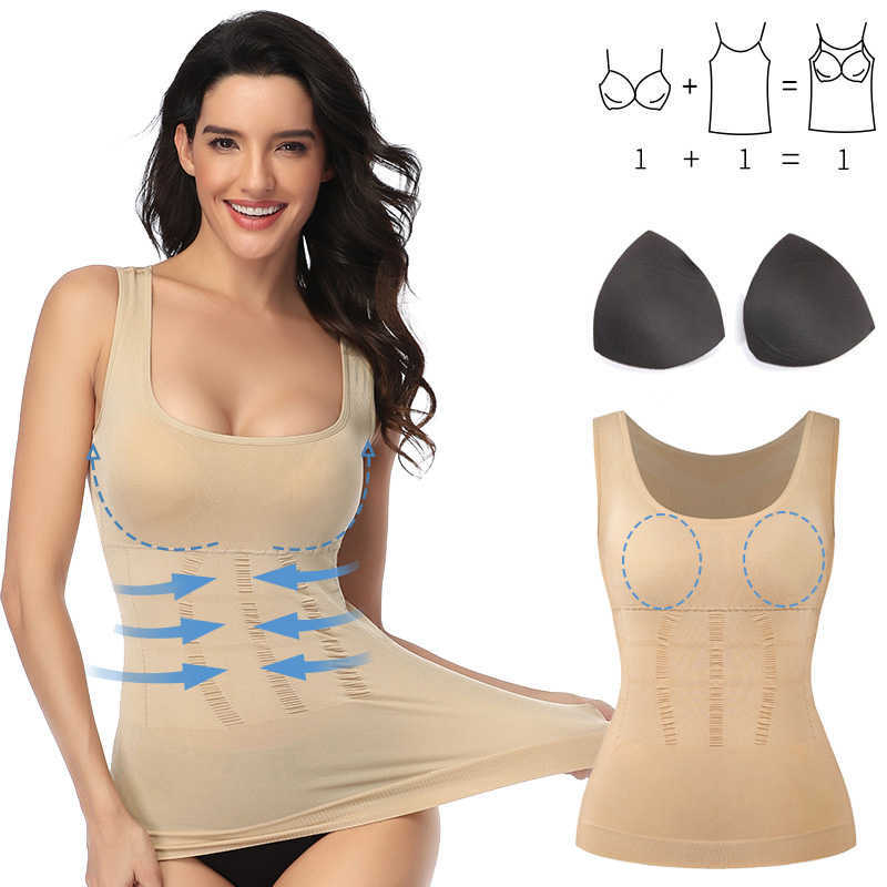 

Womens Shapewear Tank Top Seamless Slimming Underwear Tummy Control Camisole with Removable Pads Body Shaping Compression Vest, Black