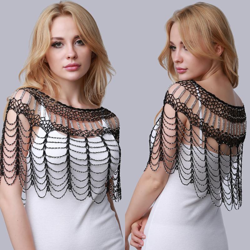 

Scarves Summer Beach Women Shawls Handmade Beads Wraps Hollow Out Short Mini Mesh Shawl Cover Up Female Free Size