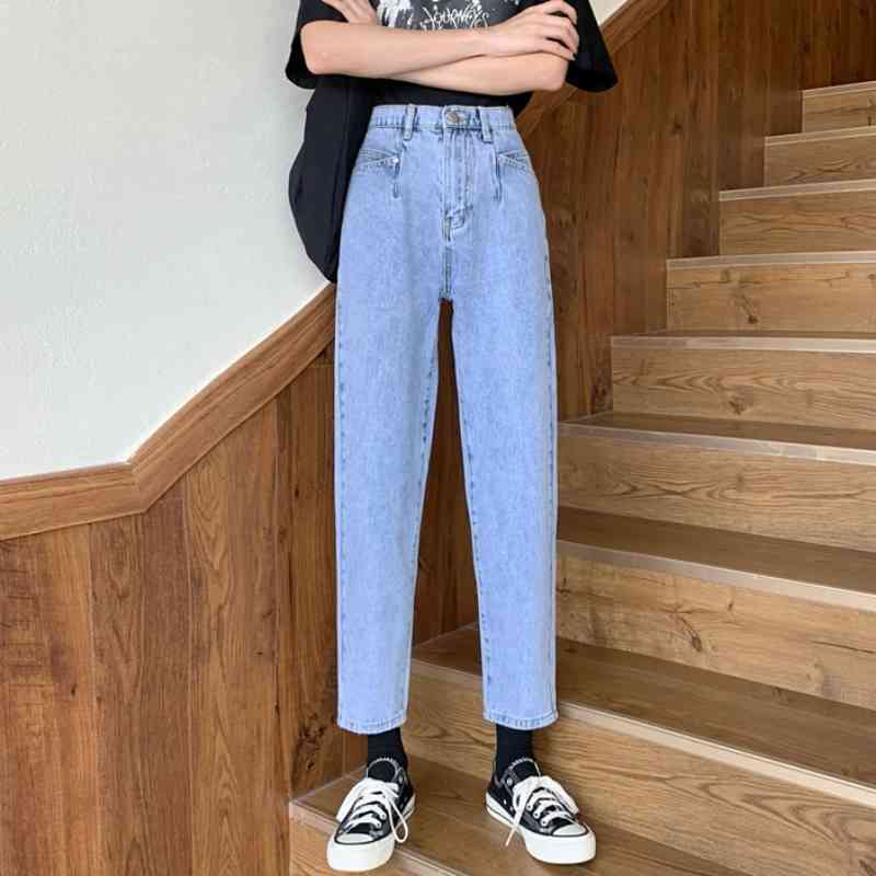 

WERUERUYU Spring And Summer Light-colored Jeans Women Korean Students High Waist Was Thin Nine Points Pant 210608, Photo color