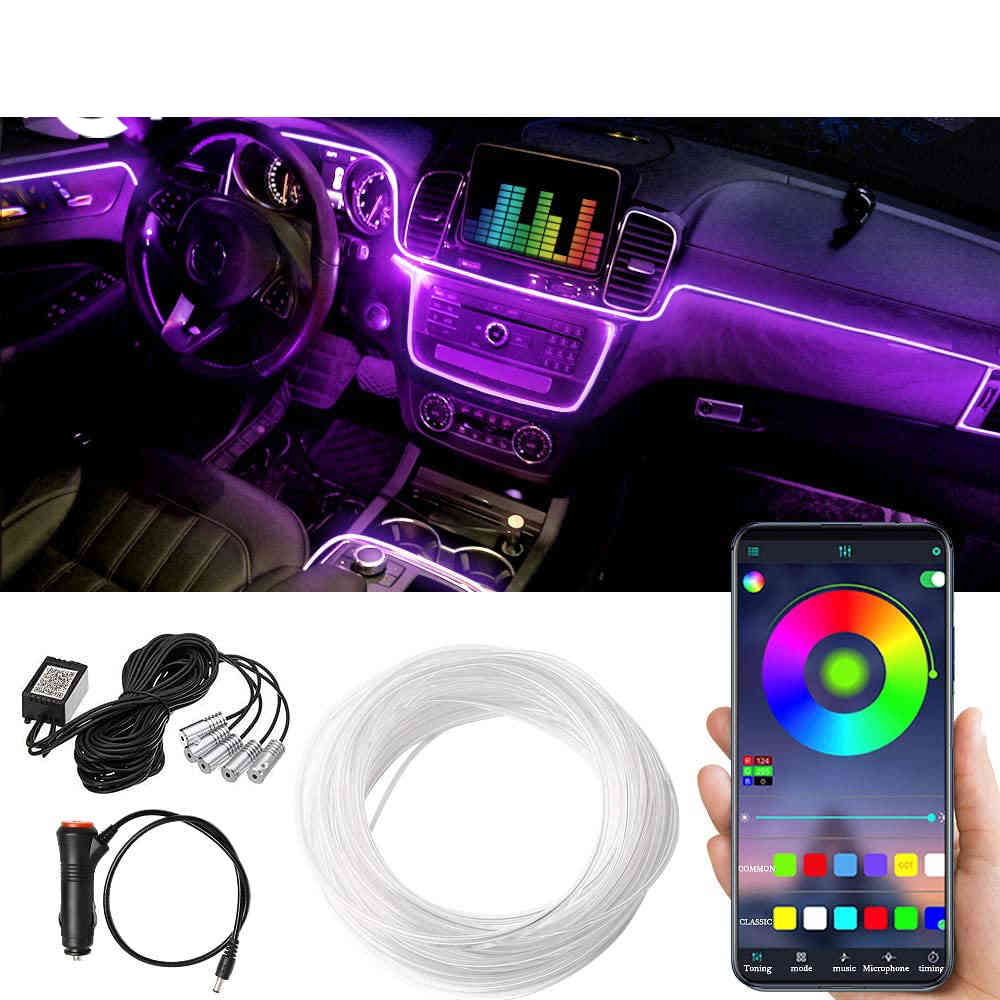 

6 In 1 6M RGB LED Car Interior Ambient Light Fiber Optic Strips Light with App Control Auto Atmosphere Decorative Lamp