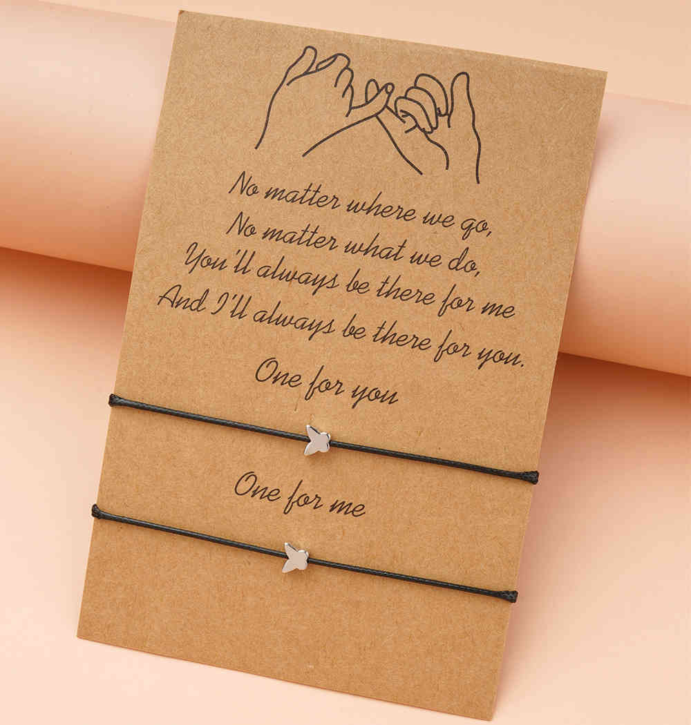 

2pcs Pinky Promise Bracelet ,star ,cute Butterfly Shape Heart Bracelets ,friendship Lover Couple Friend Matching Card