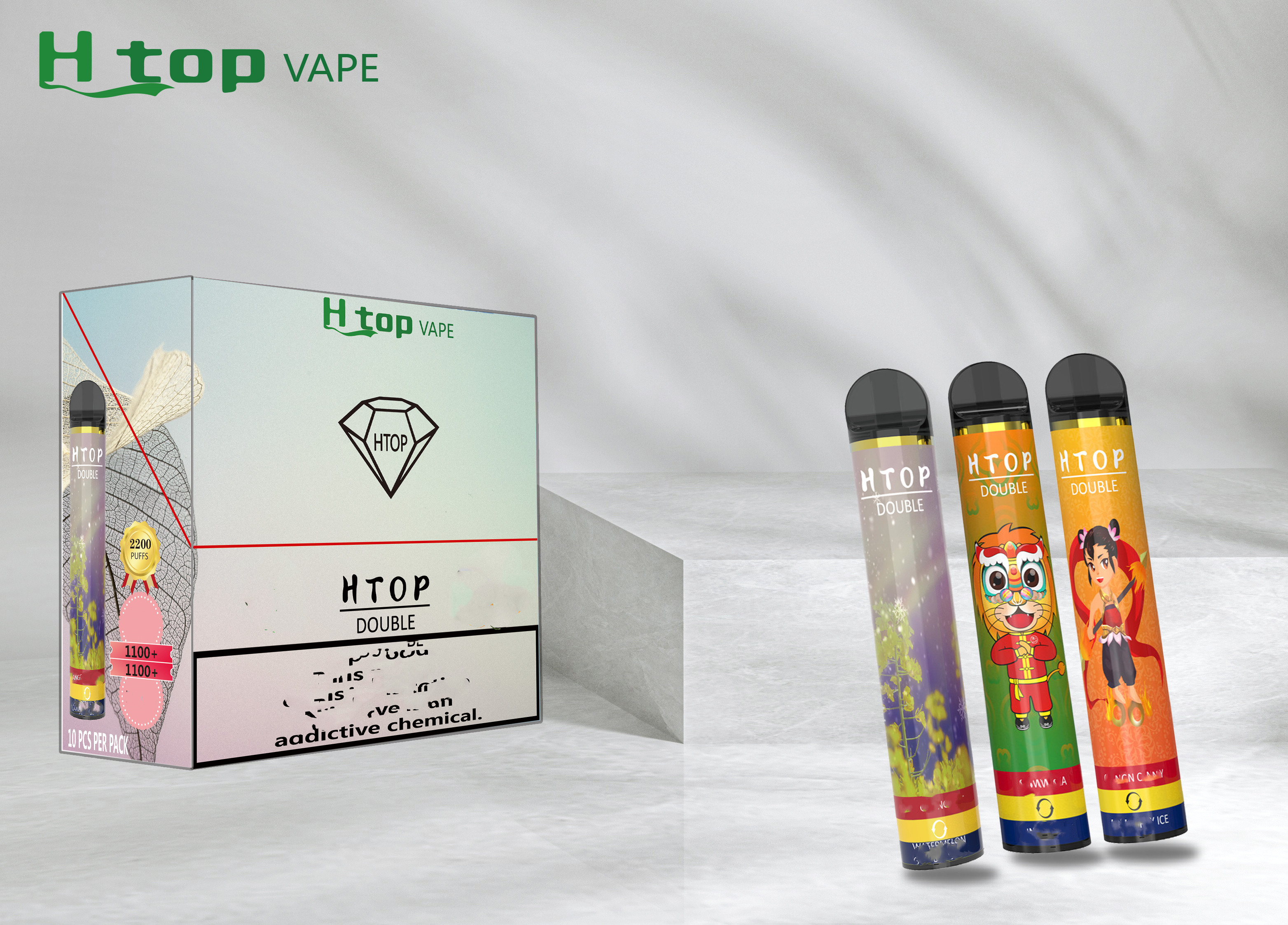

HTOP Disposable Vape Puff Bar 2200+ cigarette 1200mAh Battery 7mL Pre-Filled Pods Stick Style e Double port mouth OEM