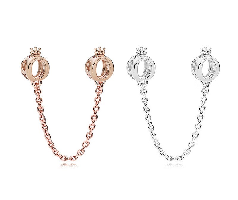 

2019 Fit Sterling Silver Bracelet Rose Gold Crown Safety Chain European Stopper Clip Lock Charm Fits Pandora Bracelet Jewelry Findings Xma