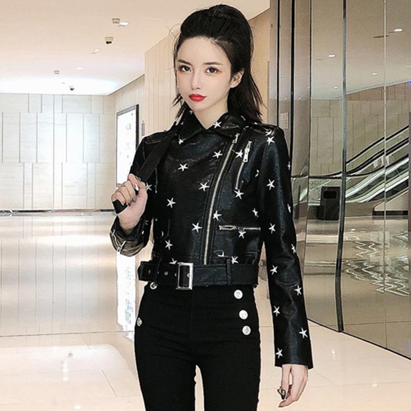 

Women's Leather & Faux Autumn Women Jacket Biker Black Coat Turndown Collar PU Motorcycle Jackets Slim Streetwear GirlOuterwear Spring
