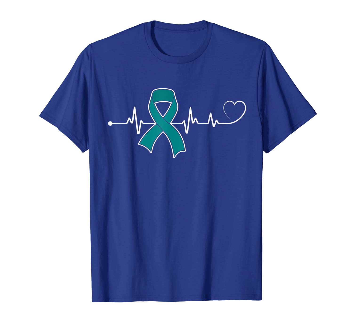 

Heartbeat Ribbon Ovarian Cancer shirt Support ribbon tee, White;black