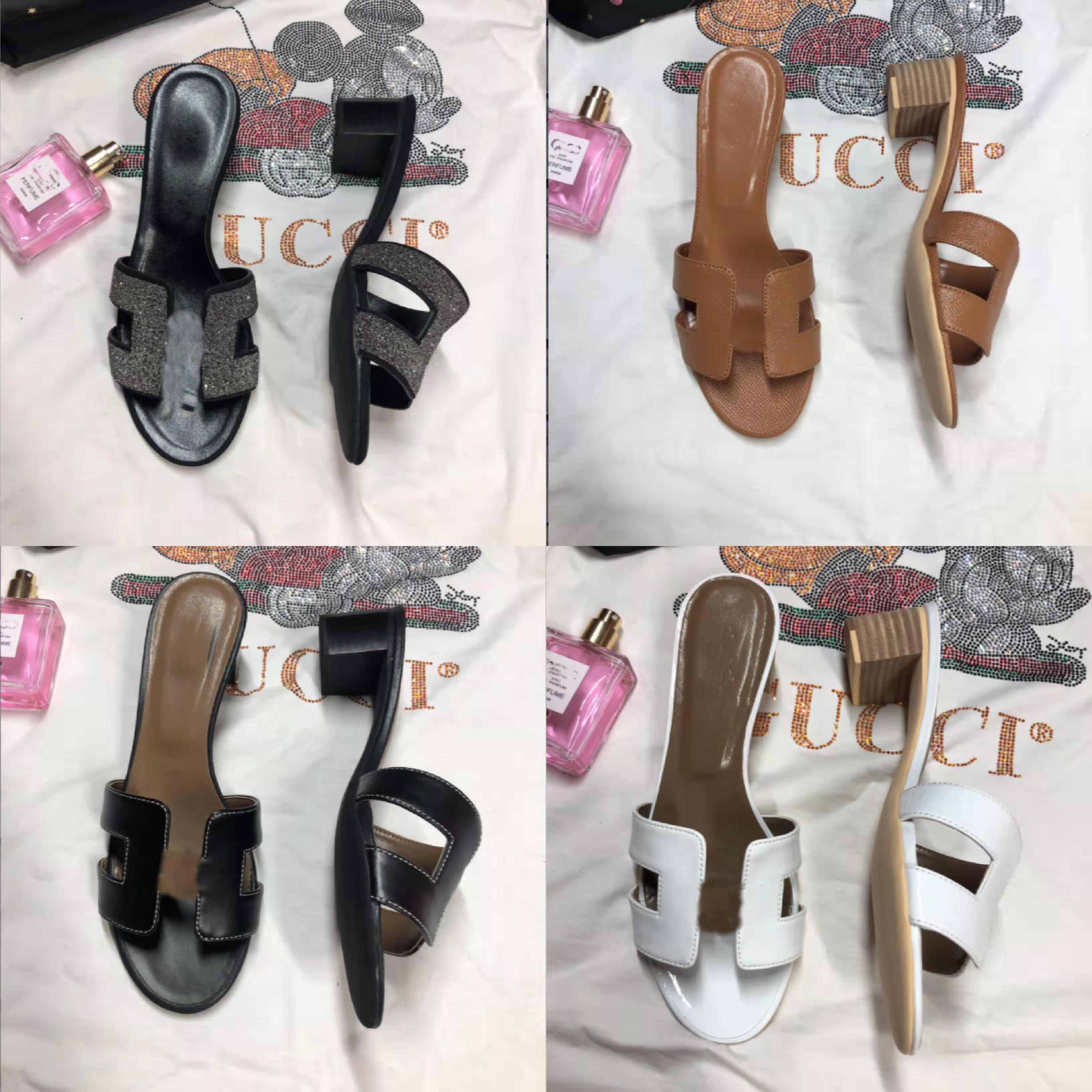 

Wholesale Summer Brand Designer women Flip flops Slipper Fashion Genuine Leather slides sandals Metal Chain Ladies Casual shoes, 35