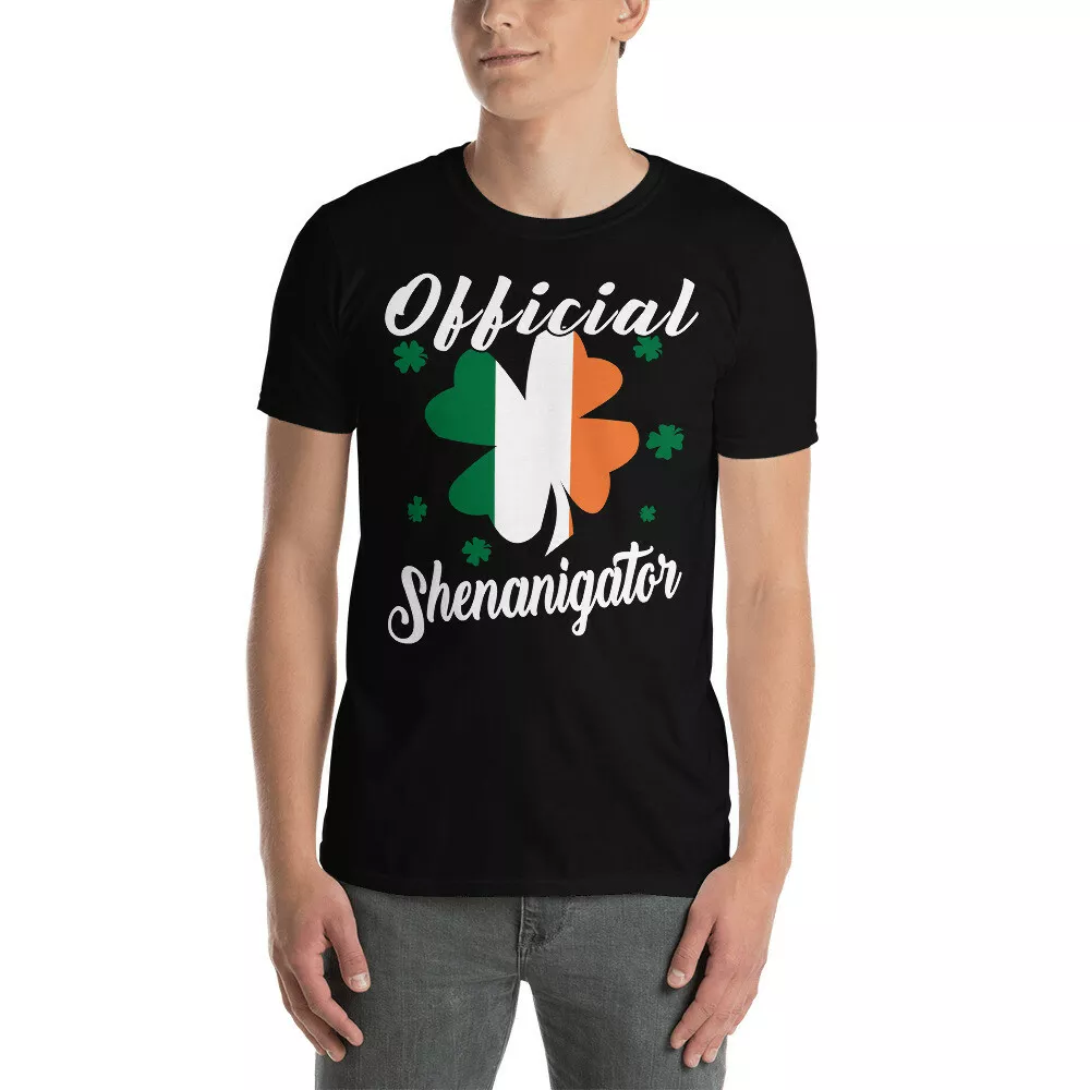 

Official Shenanigator Funny St Patrick's Day Irish Flag Shamrock Lover T-Shirt, White;black