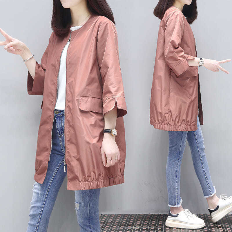 

Summer Womens Jacket Coat Korean Loose Tops Casual Female Windbreaker Basic Jackets Outwear Overcoat Plus Size A334, Light pink