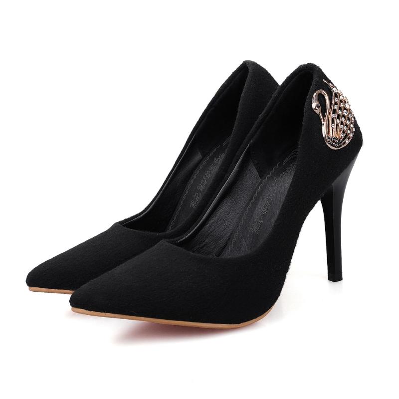 

Big Size 33-45 High Quality Spring & Autumn Women Solid Metal Decoration Pointed Toe Heels Pumps 3 Colors Dress Shoes, Black