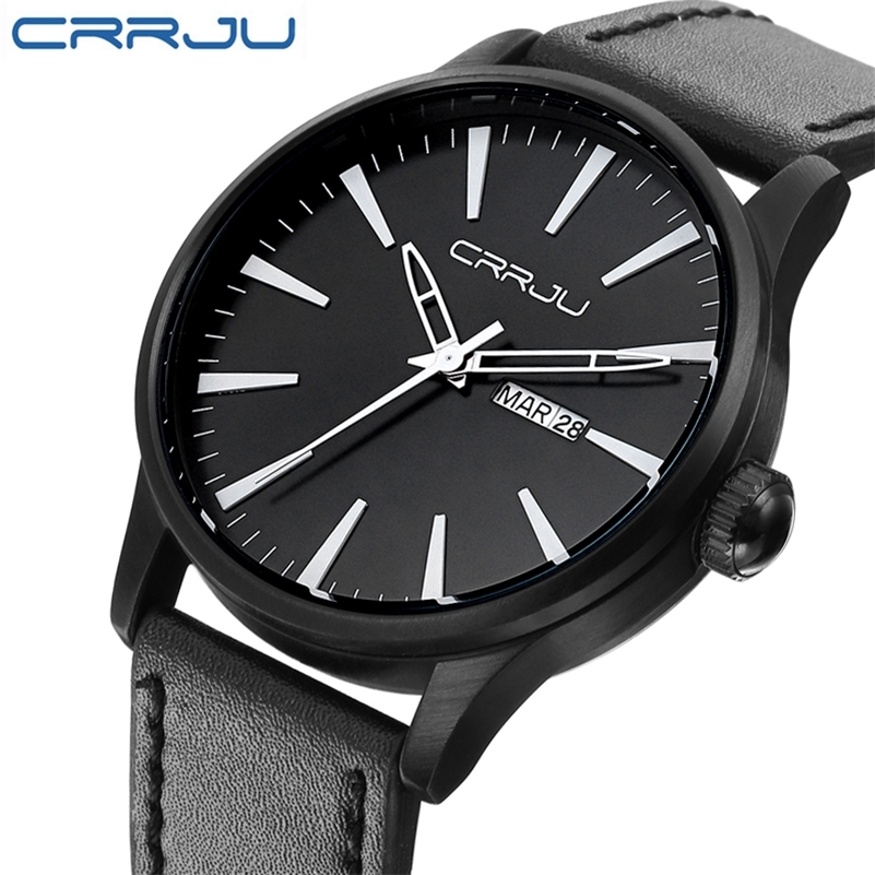 

CRRJU Genuine Leather Man Watch Quartz Watch Men Relogio Masculino Clock Men's Wristwatch Montre Homme relojes hombre 210517, Black blue