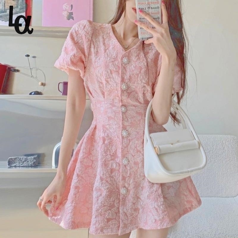 

Kawaii Korean Solid Mini Dress Women French Sexy Ladies Party V-neck Short Sleeve Sweet Holiday Dew Waist es 210519, White