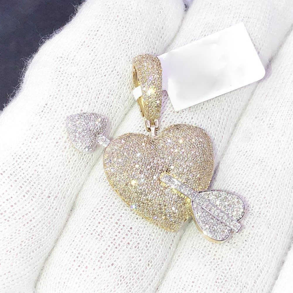 

Hip Hop Iced Out Bling Women Jewelry Gold Color Micro Pave 5A CZ Heart Arrow Pendant Necklace X0707
