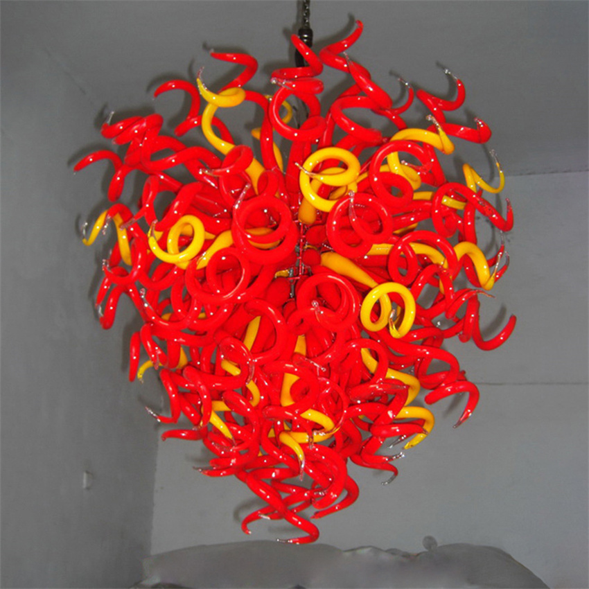 

Modern Chandelier Led Pendant Lamps 100% Hand Blown Glass Chandeliers Red and Yellow Color Foyer Lighting American Style 60 By 80cm for Bedroom Home Decoration