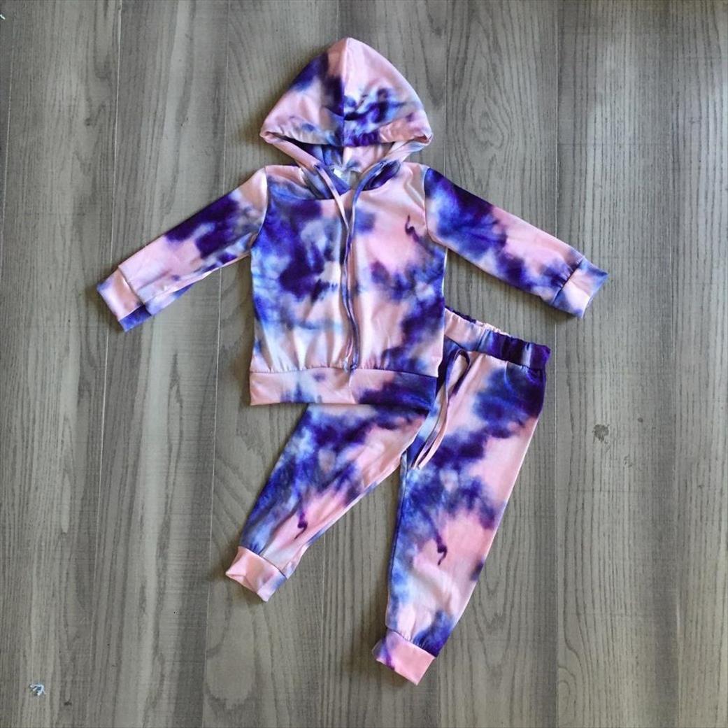 

winter spring girls tie dye hoodie pant baby blue pink set, White
