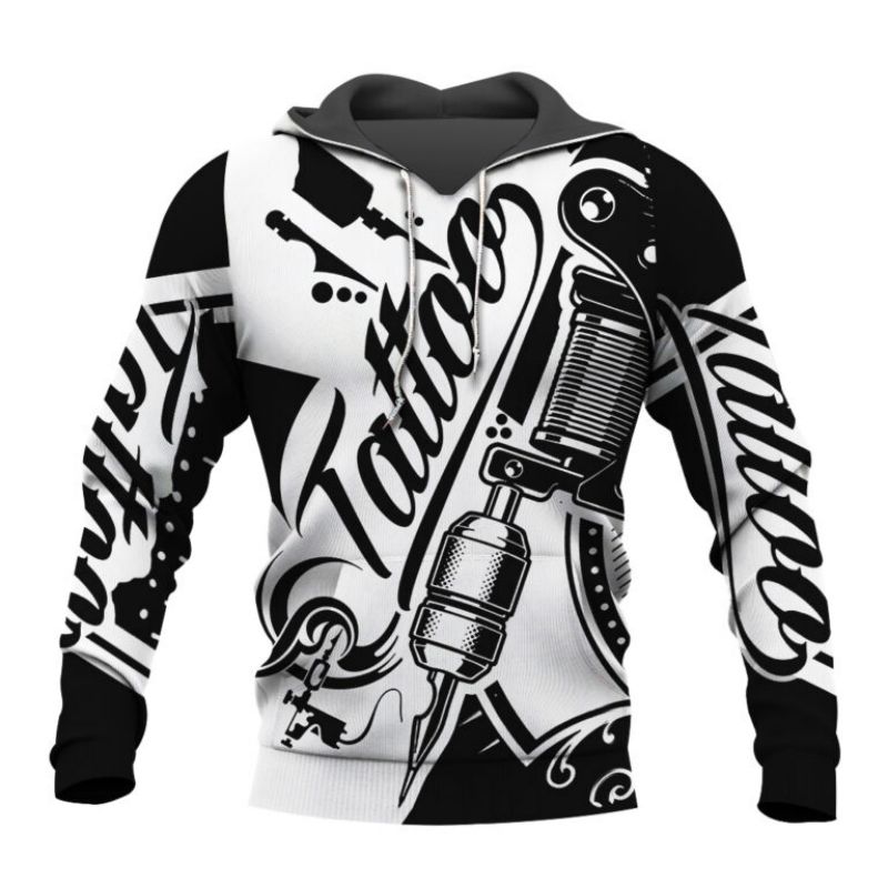 

Black and white pattern men's 3D printing hoodie visual impact party top punk goth round neck high quality American sweatshirt hoodie