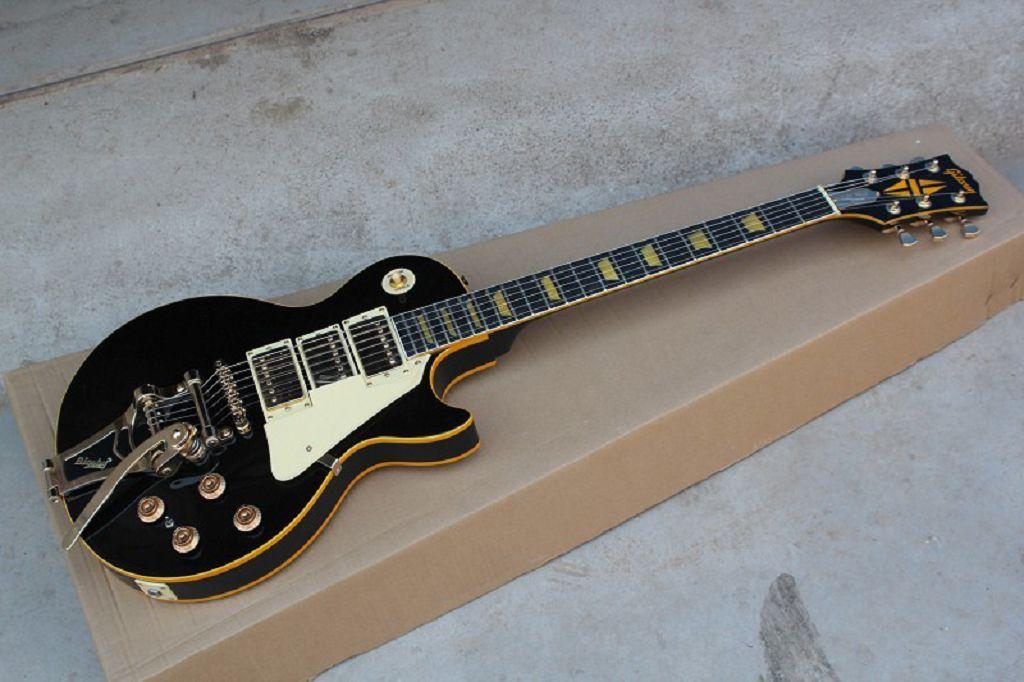 

New Arrival LP CUSTOM Ebony fingerboard Electric guitar Yellow bag edge 3piece Pickup Large rocker
