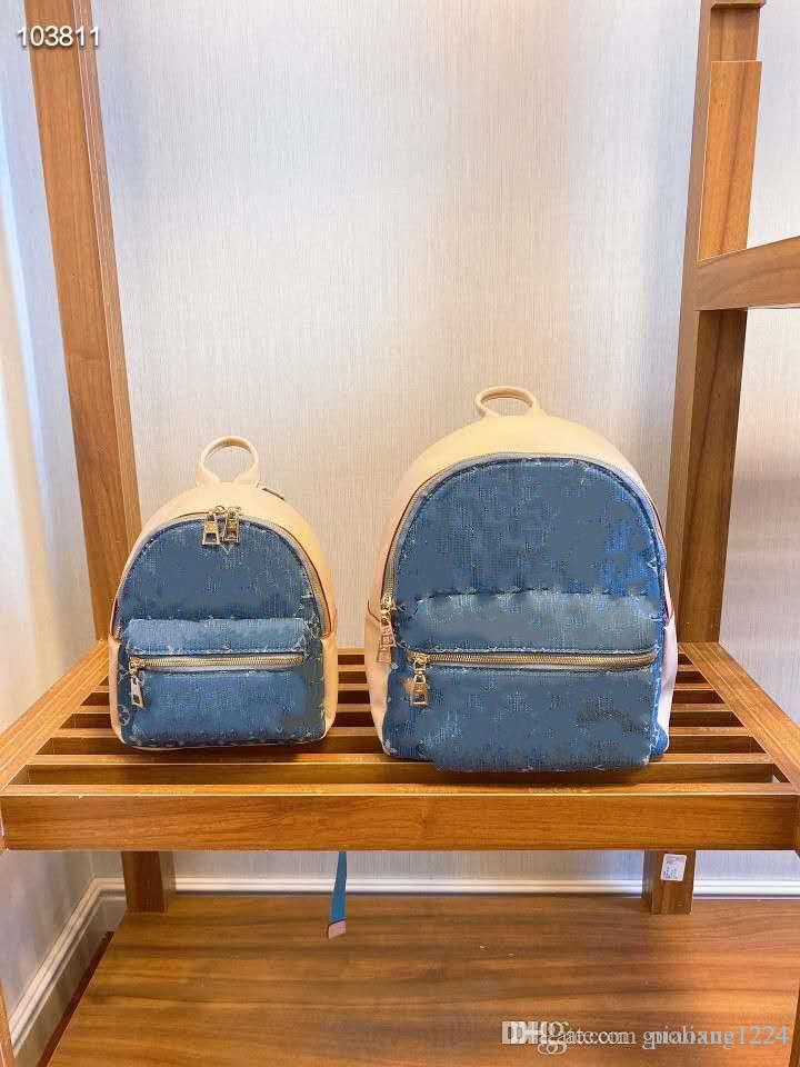 

Spring 2020 designer design women's fashionable backpack high quality denim material Backpack Light comfortable size, Blue