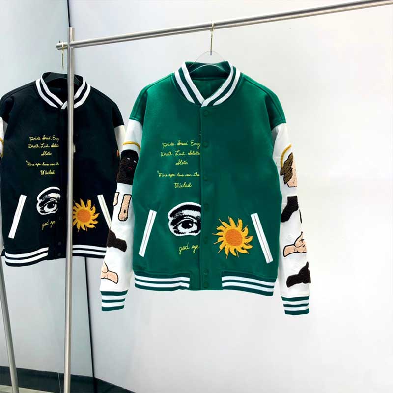 

Baseball uniform Jacket Men Varsity wool Oversized V-neck Coats Streetwear Hip Hop Letter Daisy Flowers Patch Leather mens outwear Leather long sleeve Jacket, Shipping supplement