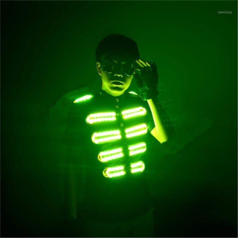 

Party Decoration RE33 Ballroom Dance Led Light Costumes Dj Stage Wears Luminour T-shirt Summer Perform Short Sleeve Glowing Men Clothes