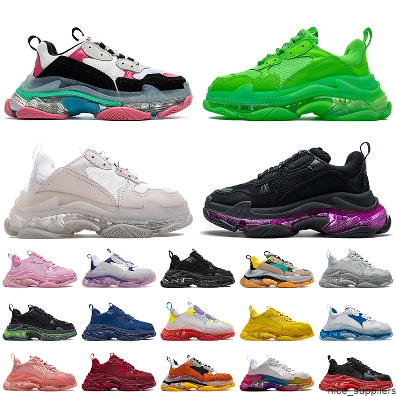 

Luxurys Designers Triple s Sneakers Women Mens Run Shoes Crystal Bottoms Pairs 17FW Clear Sole Vintage Loafers White Black Volt Red Trainers
